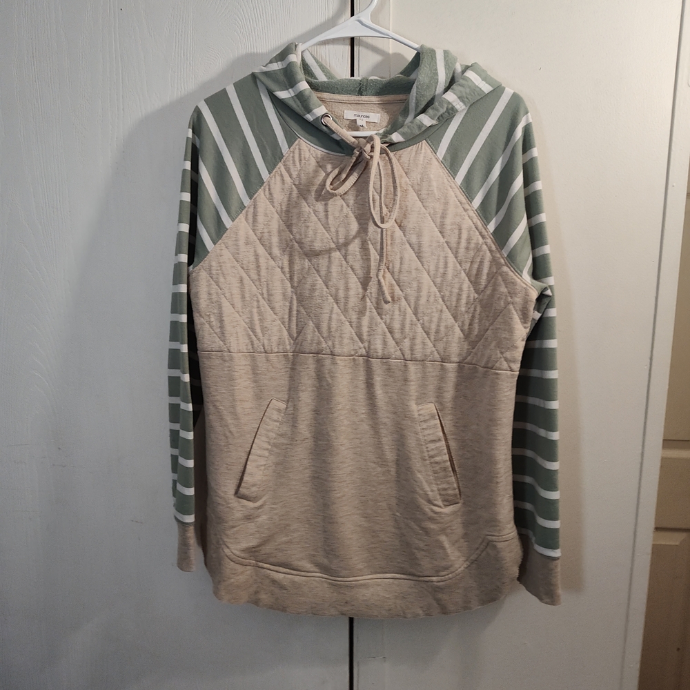 Woman's Striped Hooded Sweater - Green and Tan